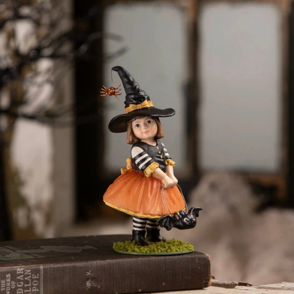 Bethany Lowe Emery Witch Girl With Bat Halloween Child In Costume Figurine NEW